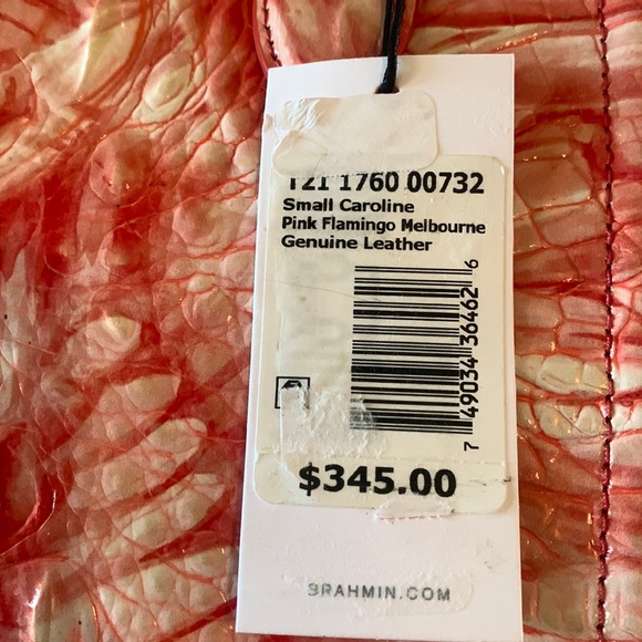 Brahmin Melbourne Small Pink Flamingo Caroline Crocodile-Embossed Satchel Bag - Picture 8 of 15